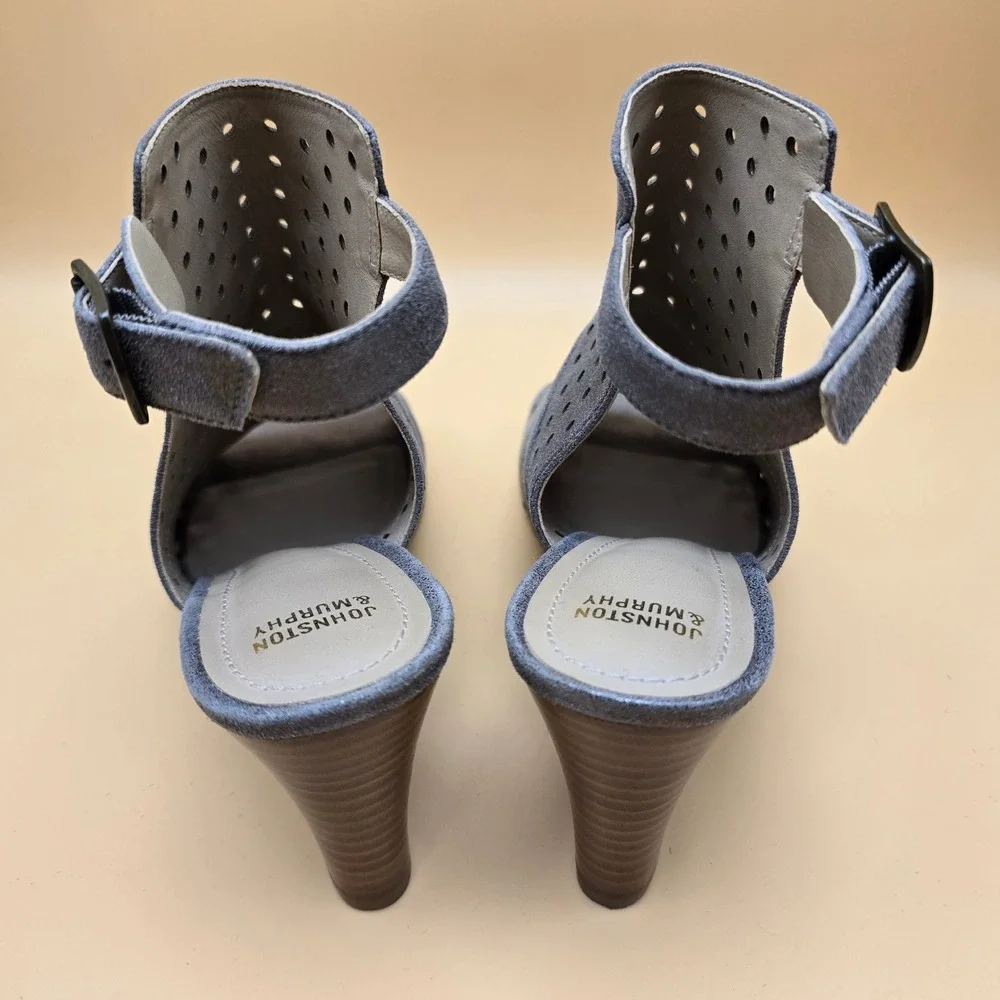 Johnston & Murphy Grey Suede Perforated Wedge Sandals 8M 78-41506 Made in Brazil